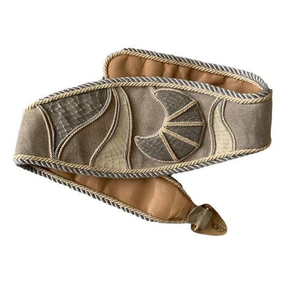 Vintage 80s Leather Suede Print Snake Cord Belt Celestial Moon Boho Adzer Anthro - Picture 6 of 12